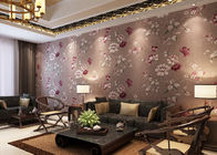 Papel de parede luxuoso do vinil do país da cor do café com teste padrão floral para a sala de visitas