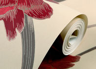 Papel de parede listrado da sala de visitas floral durável com materiais florais, não tecidos vermelhos