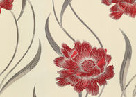 Papel de parede listrado da sala de visitas floral durável com materiais florais, não tecidos vermelhos