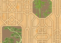 Grão de madeira simulada do estilo chinês da impressão do bambu e da árvore papel de parede geométrico