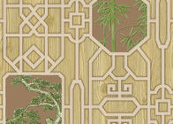 Grão de madeira simulada do estilo chinês da impressão do bambu e da árvore papel de parede geométrico