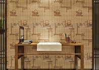 Papel de parede de tecelagem de bambu da decoração da sala do PVC do teste padrão do potenciômetro do chá autoadesivo