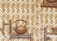 Papel de parede de tecelagem de bambu da decoração da sala do PVC do teste padrão do potenciômetro do chá autoadesivo