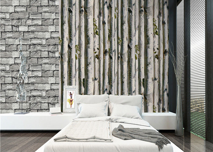 Grey birch tree home 3d wallpaper / no toxic Living Room Wallpaper Heat insulation