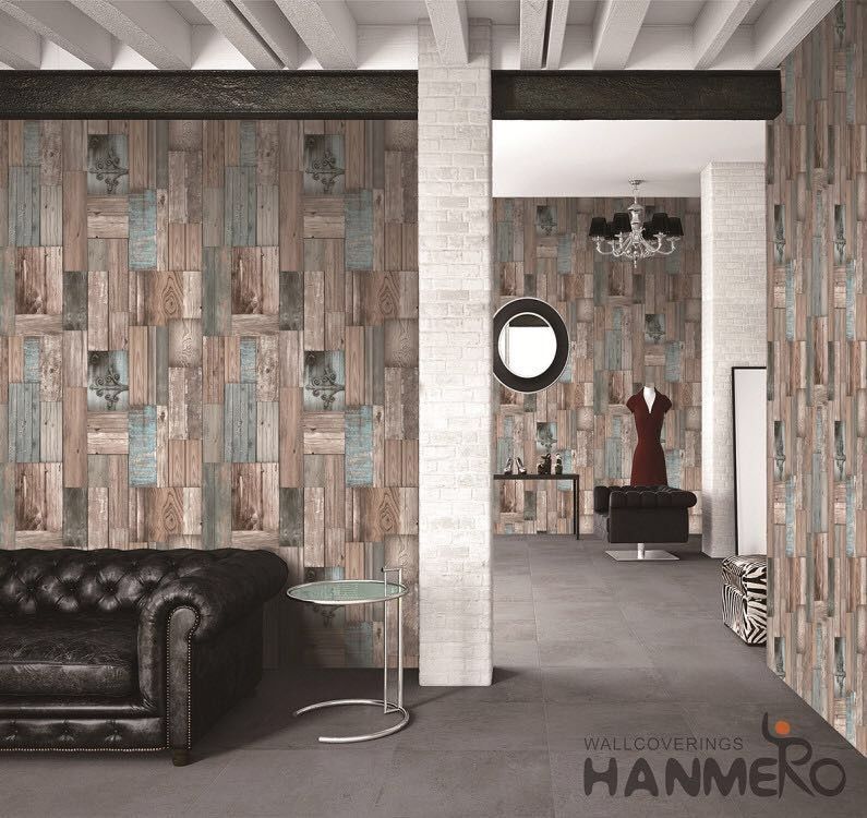 3D Wood Design Kitchen Bathroom Wallpaper , Durable PVC Wallcovering