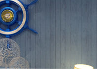 Papel de parede listrado moderno do estilo mediterrâneo, papel de parede não tecido do azul para o fundo da tevê