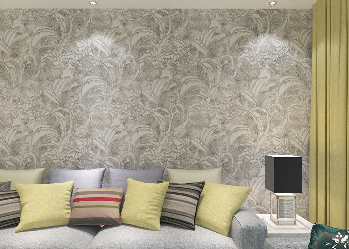Eco - papel de parede removível do vinil de prata amigável com teste padrão floral e da folha, 0.53*10M