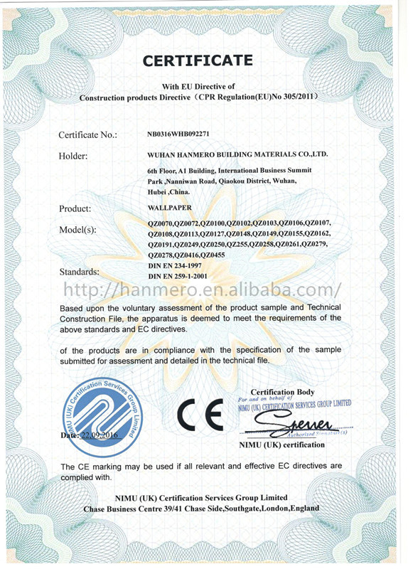 China Wuhan Hanmero Building Material CO., Ltd Certificações